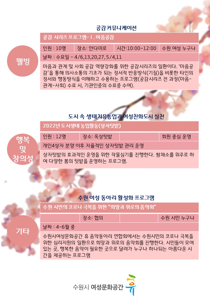 2022년 2분기 프로그램 및 일정 안내