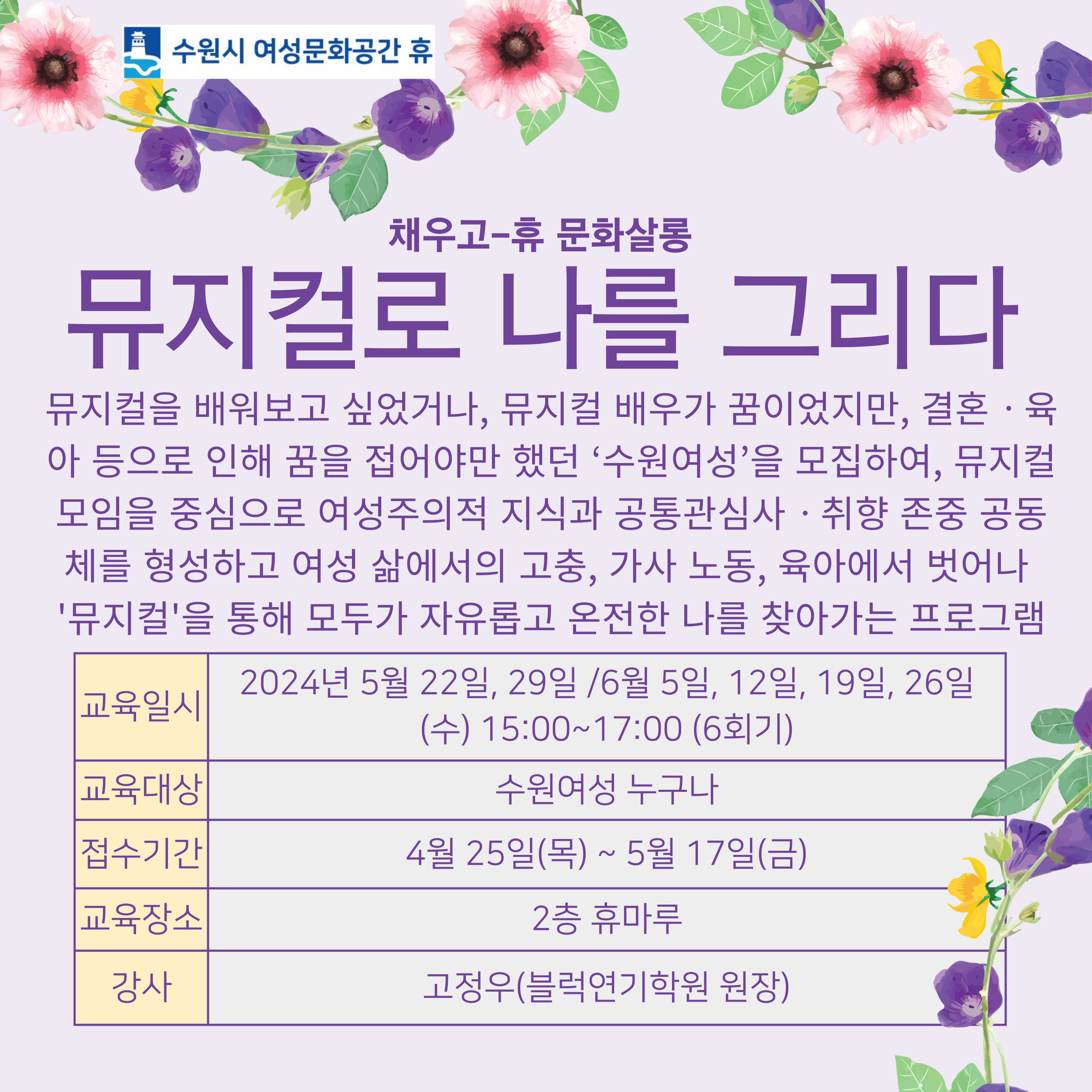 [5-6월]휴 문화살롱 -뮤지컬로 나를 그리다 강좌내용