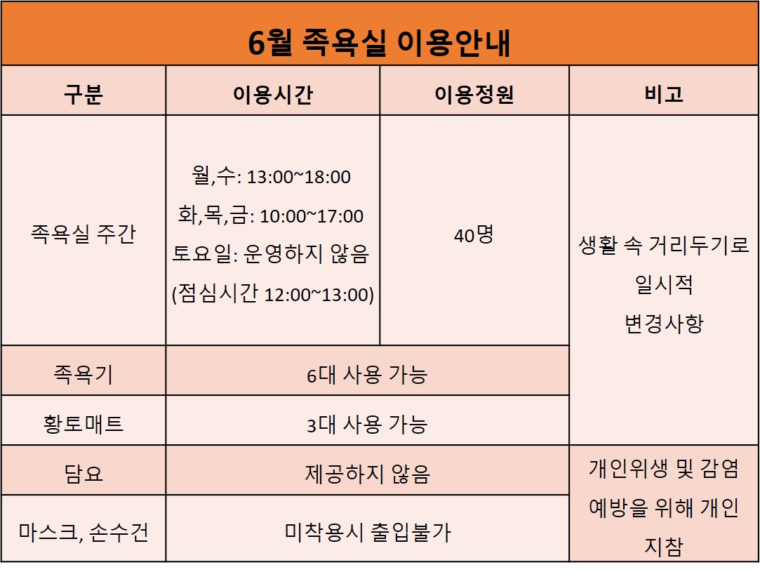 [6월]족욕실(주간)월~토 강좌내용