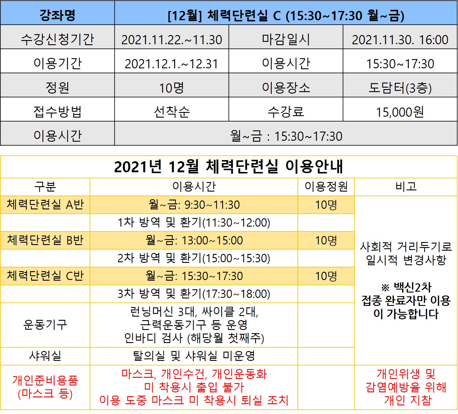 [12월]체력단련실C 강좌내용